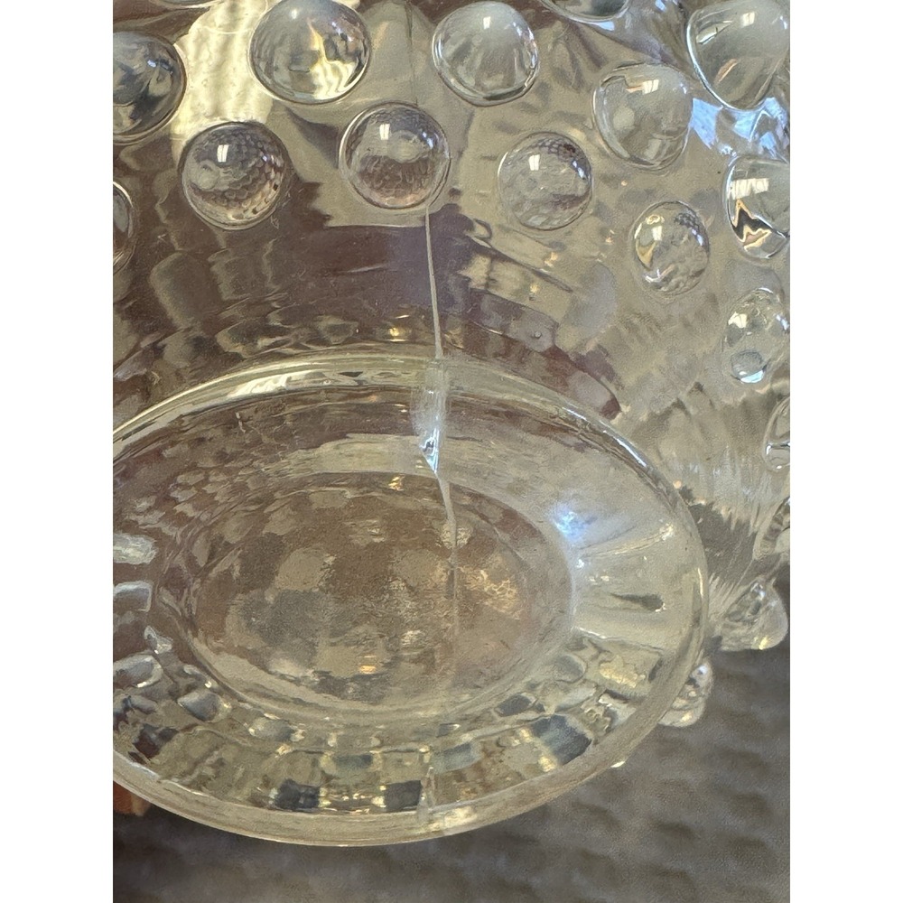 Vintage Opalescent Glass Hobnail Vase Clear Milk Glass Moonstone No Stopper READ - Picture 8 of 11